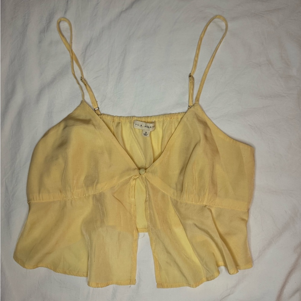 Yellow Cami Button-Front Crop Top